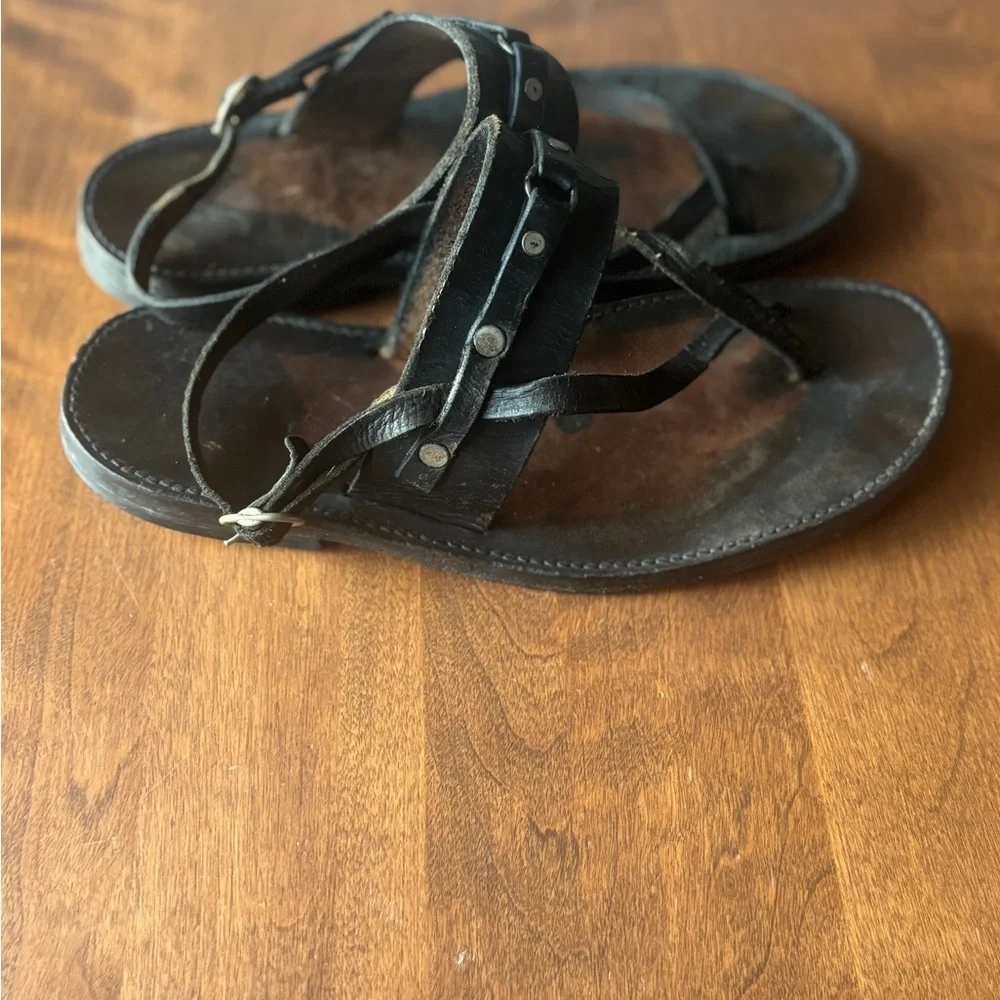 Handmade Black Leather Sandals with Stud Accents